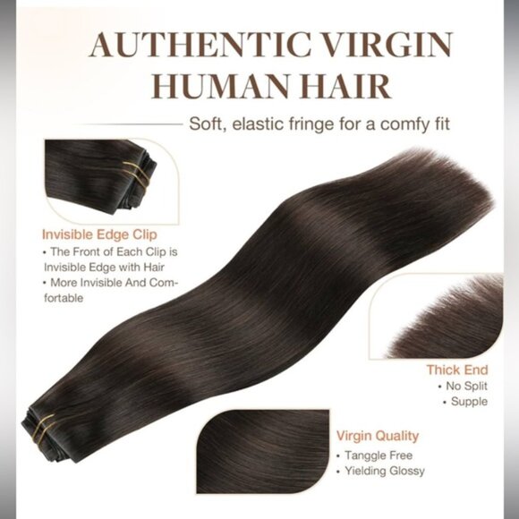 NIB 24” invisi edge chocolate brown 4A 160g clip in hair extensions - Picture 8 of 9